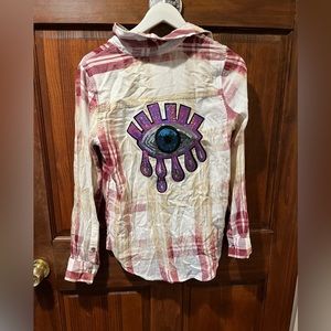 Sequin evil eye plaid shirt